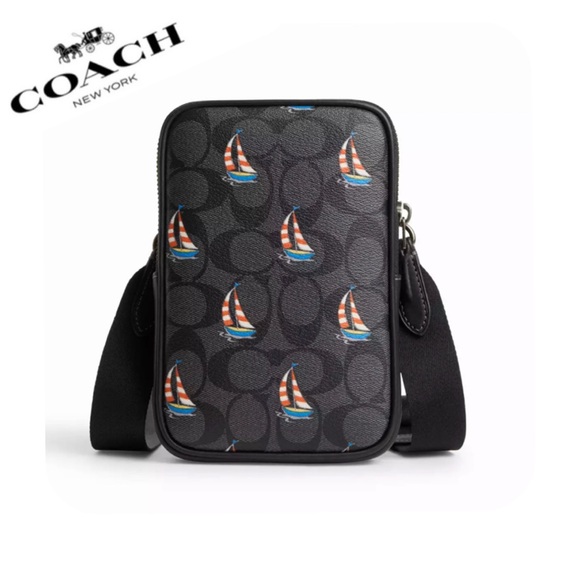 NWT COACH‎ Aden Crossbody In Signature Canvas With Sailboat Print - Picture 1 of 7